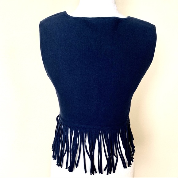 BCBGMAXAZRIA Fringe Cropped Blue Sleeveless TOP - Picture 6 of 8